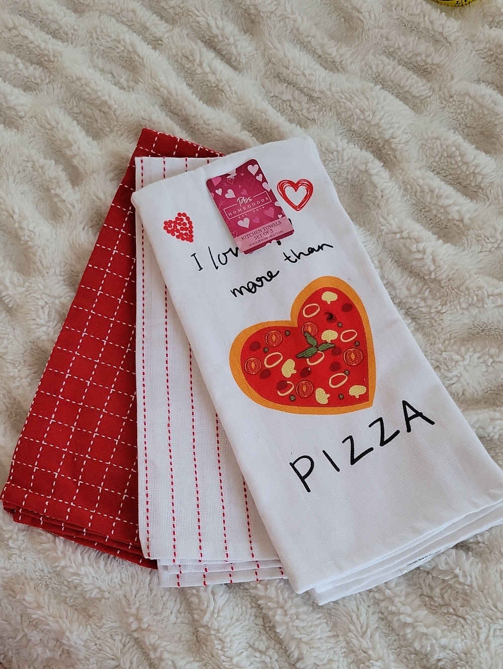 🌺3 For $10 Pizza Heart Red & White Kitchen Tea Towels - Pack of 3